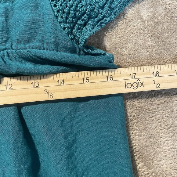 Old Navy Shirt Womens XS Turquoise Crochet Sleeve Square Neck Short Slv Blouse - Picture 5 of 6